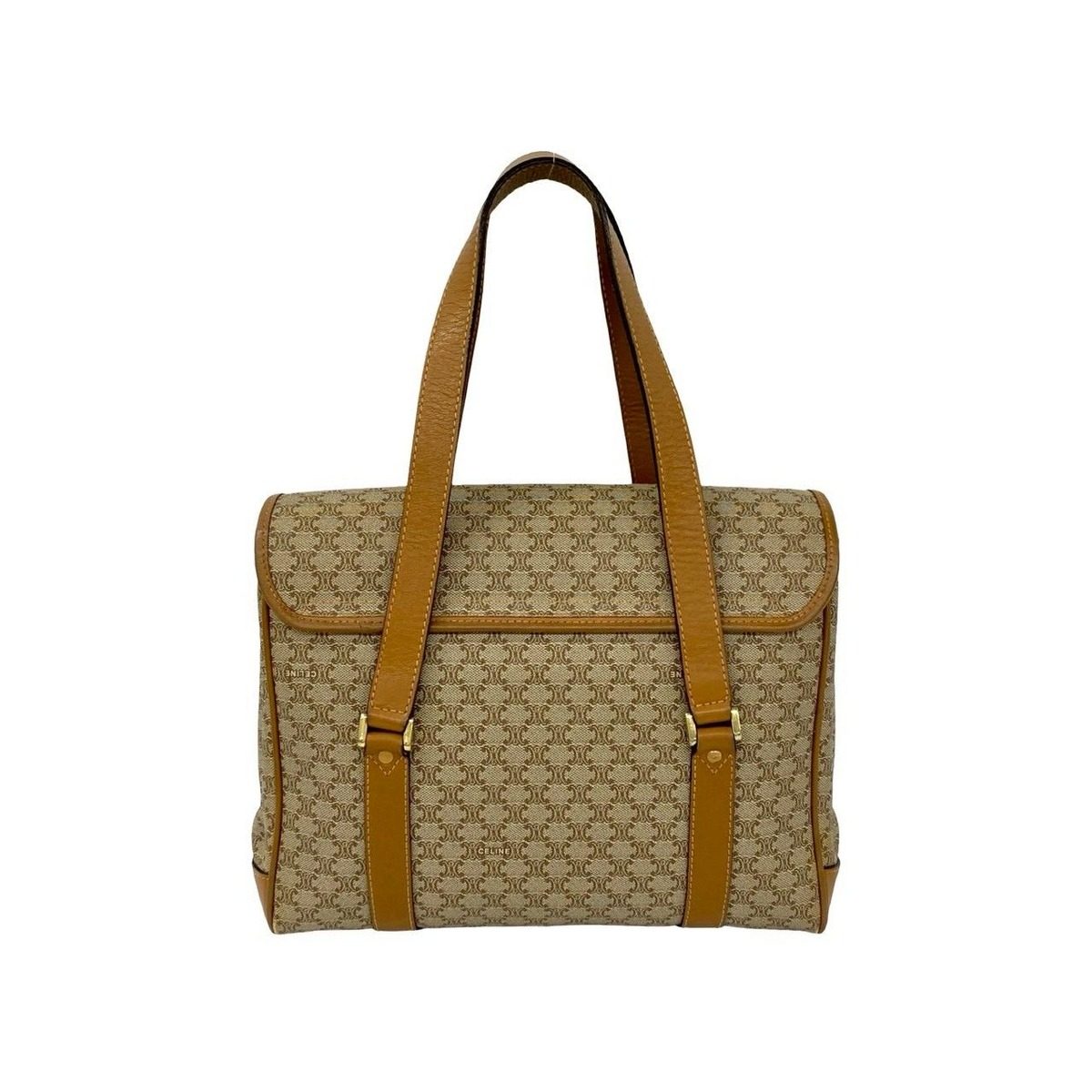 Celine Vintage Macadam Blason Logo Pattern Leather Handbag Mini Tote Brown Beige — view 3