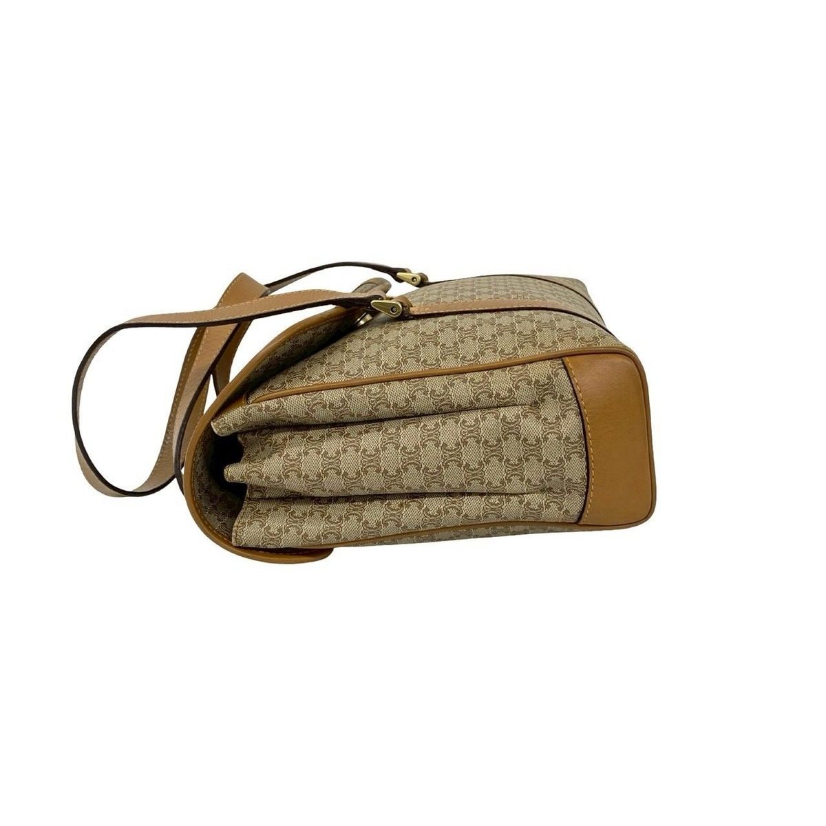 Celine Vintage Macadam Blason Logo Pattern Leather Handbag Mini Tote Brown Beige — view 5