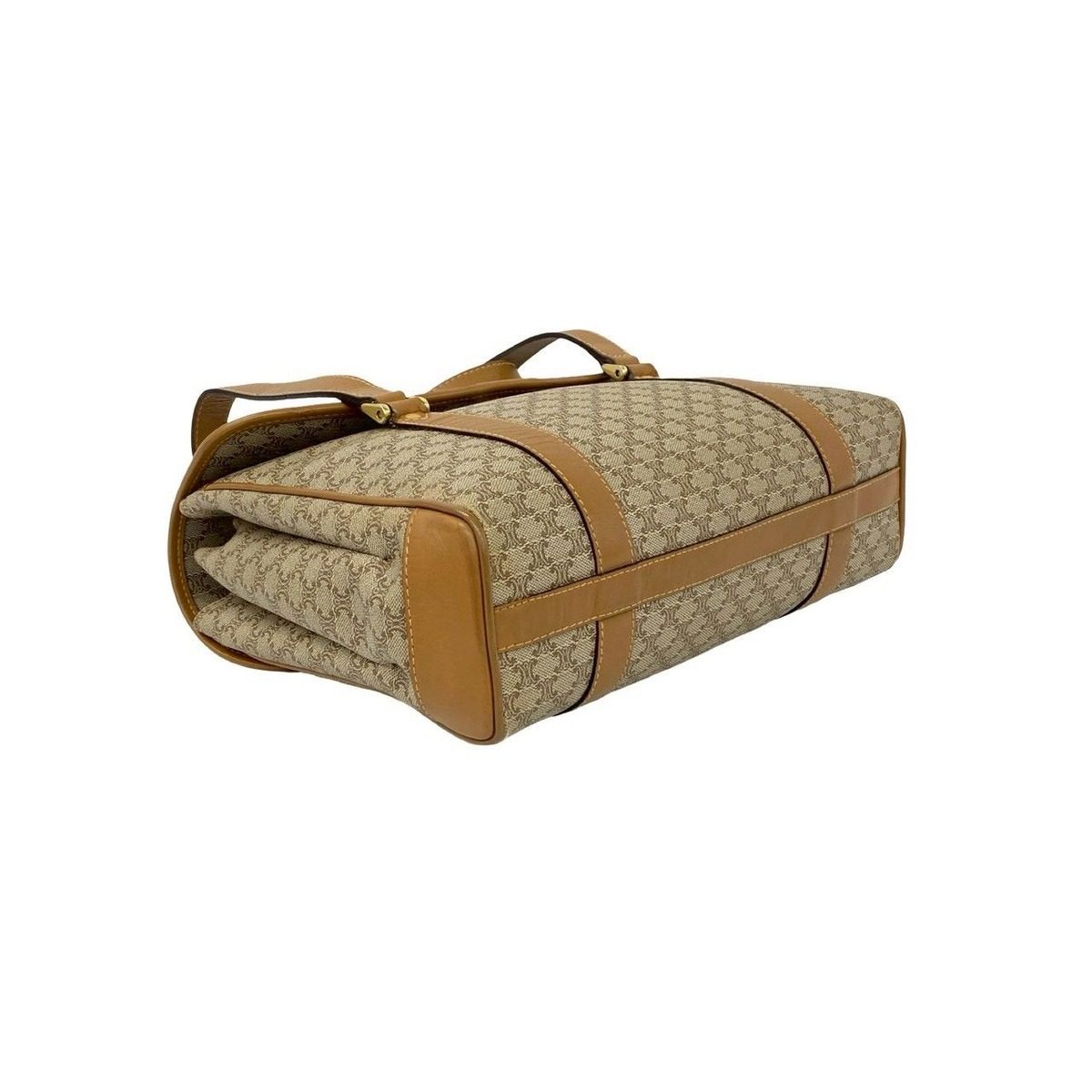 Celine Vintage Macadam Blason Logo Pattern Leather Handbag Mini Tote Brown Beige — view 7