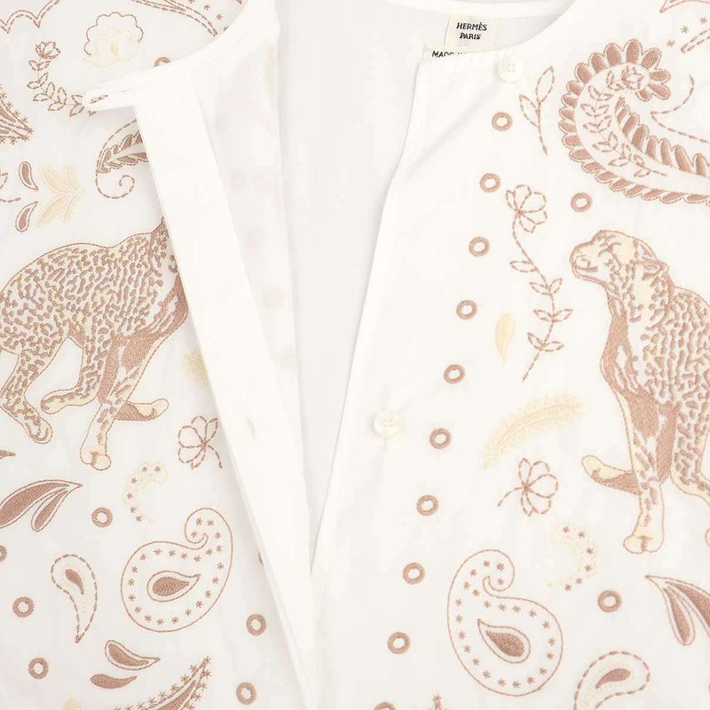 Hermes 25ss Embroidery Wide Blouse Shirt H5e3616da White 38