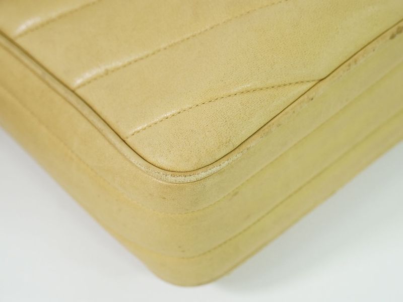 Authentic Chanel Coco Mark V Stitch Tassel Shoulder Bag Pochette Leather Beige