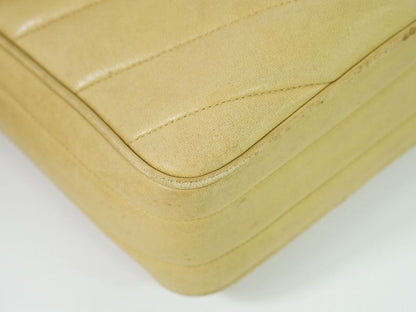 Authentic Chanel Coco Mark V Stitch Tassel Shoulder Bag Pochette Leather Beige