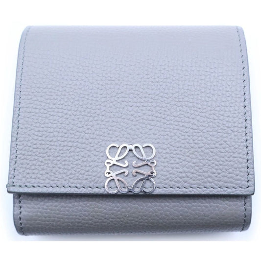 Loewe Anagram Compact Flap Wallet Gray Leather Trifold