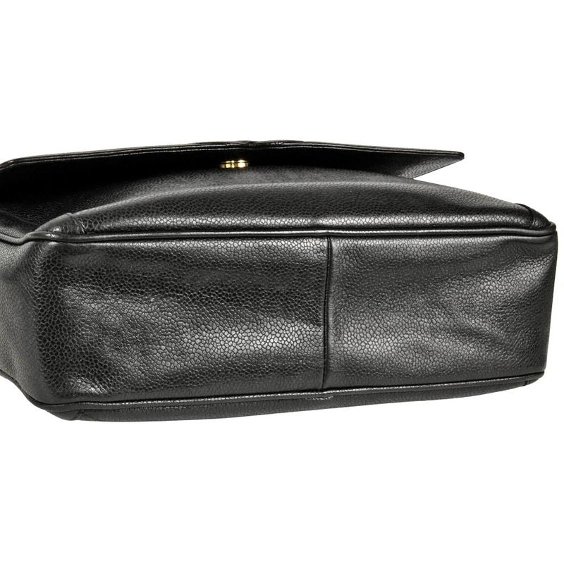 Chanel Shoulder Bag Caviar Skin Black Gold Hardware Vintage Women