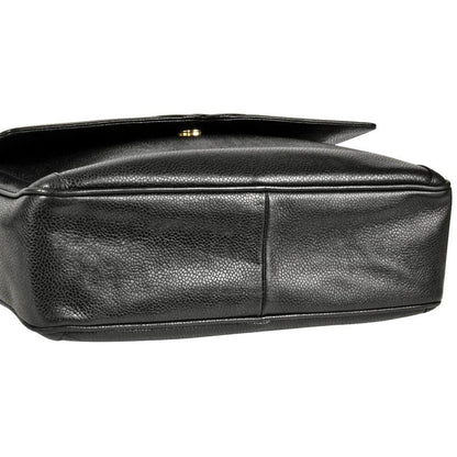 Chanel Shoulder Bag Caviar Skin Black Gold Hardware Vintage Women