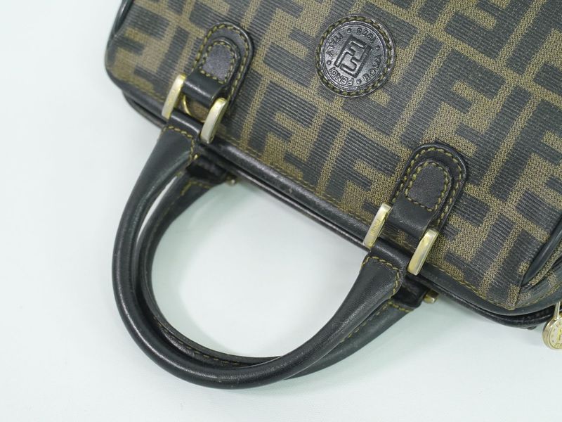 Authentic Fendi Zucca Mini Boston Bag Handbag PVC Brown Zucca Bag Pre-owned