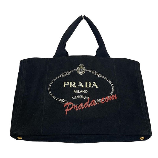 Prada Tote Bag Canapa Black×ivory×red