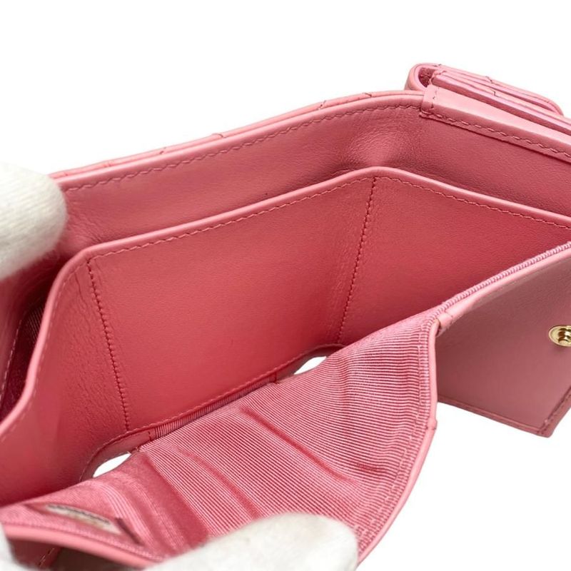 Chanel Trifold Wallet Small Flap Wallet A70325 Matelasse Calfskin Pink Gold