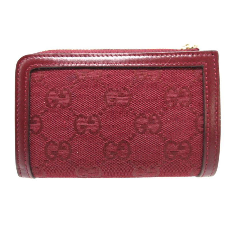 Gucci Compact Wallet 790036 GG Canvas Leather Bordeaux L Zipper Wallet 1893
