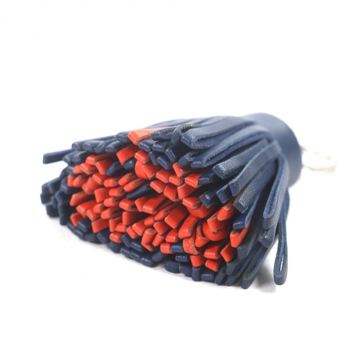 Hermes Carmen Leather Fringe Key Holder Bag Charm Navy Orange — view 5