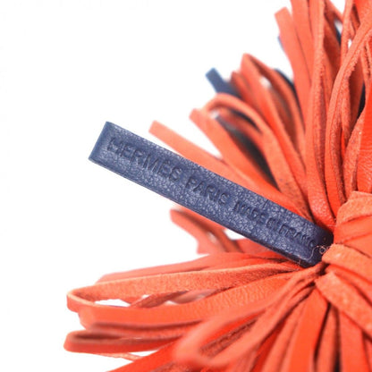 Hermes Carmen Leather Fringe Key Holder Bag Charm Navy Orange — view 7