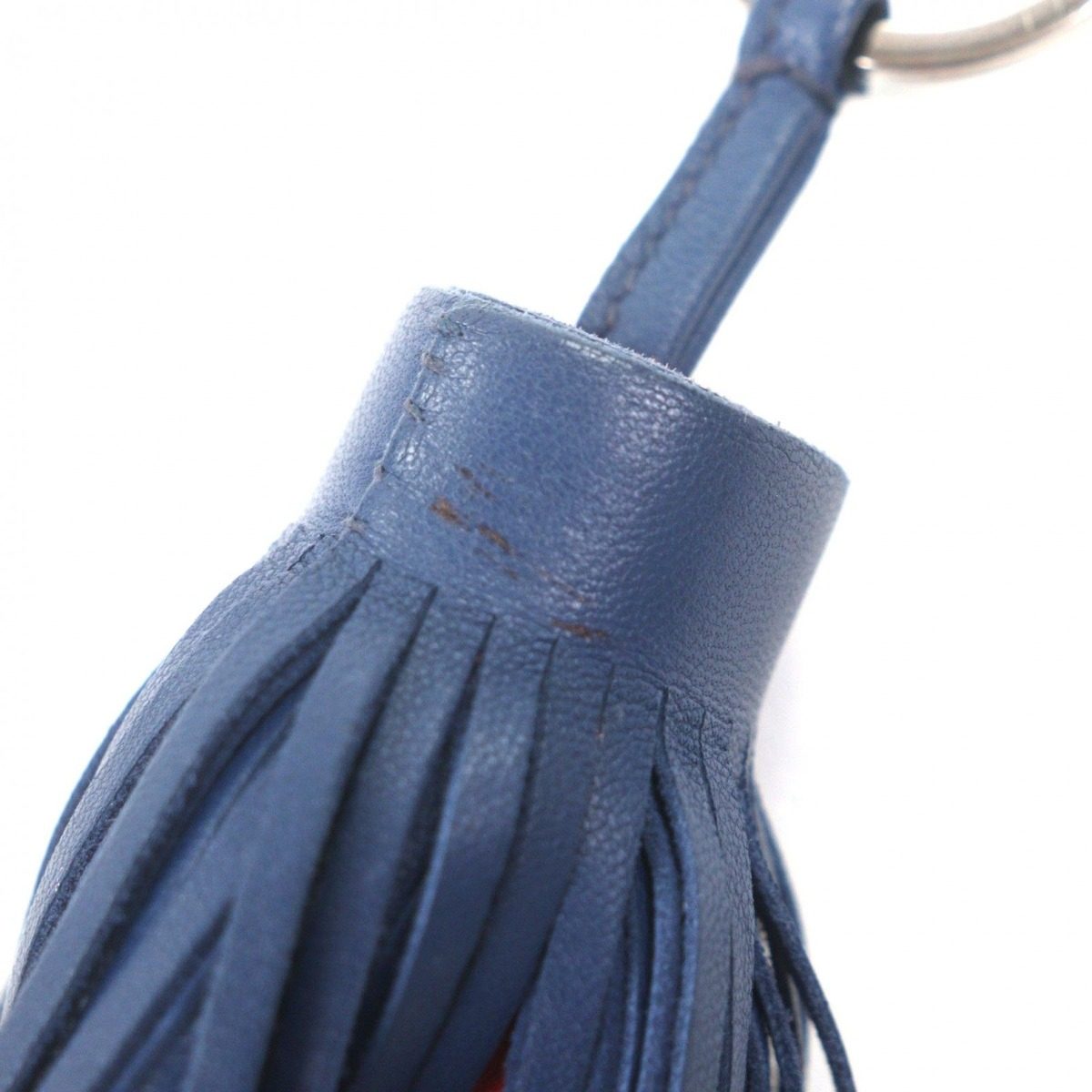 Hermes Carmen Leather Fringe Key Holder Bag Charm Navy Orange — view 9