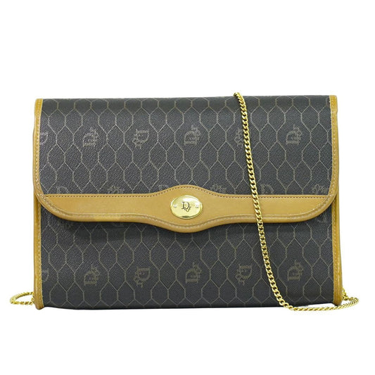 Dior Honeycomb Pattern Chain Shoulder Bag Pochette Black Brown