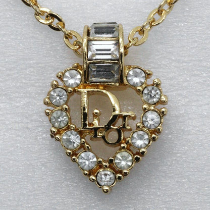 [dior] Christian Dior Logo Heart Gold Plated And Rhinestone Ladies 5.4g Necklace