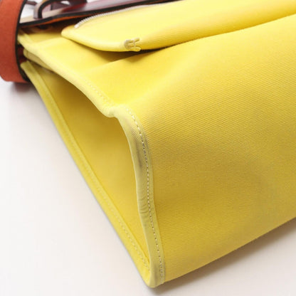 Hermes Handbag Herbag Zip PM Lime Canvas Leather Bag Yellow — view 11
