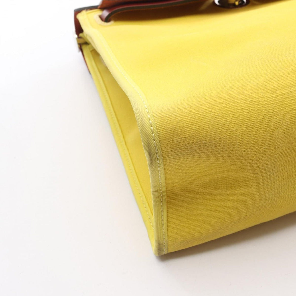 Hermes Handbag Herbag Zip PM Lime Canvas Leather Bag Yellow — view 13