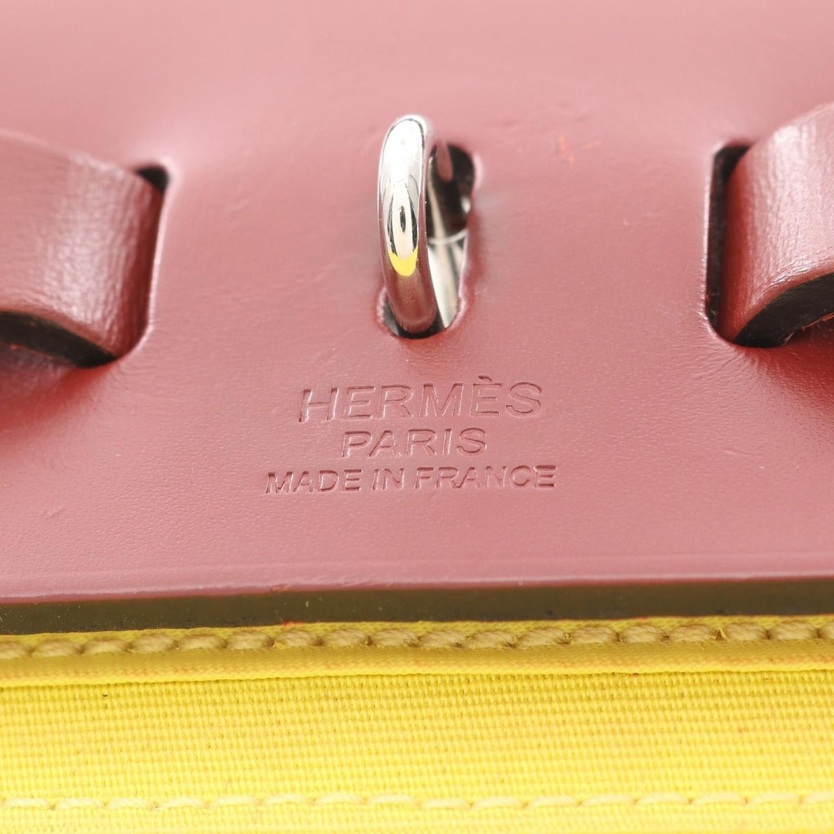 Hermes Handbag Herbag Zip PM Lime Canvas Leather Bag Yellow — view 4