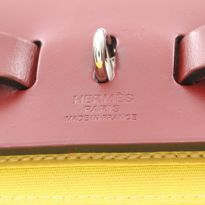 Hermes Handbag Herbag Zip PM Lime Canvas Leather Bag Yellow — view 4