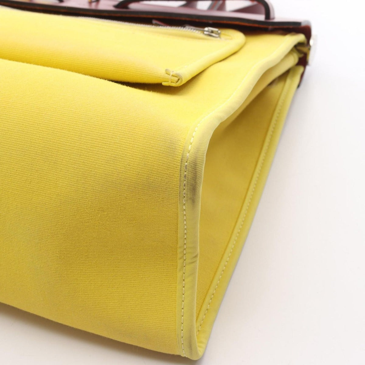 Hermes Handbag Herbag Zip PM Lime Canvas Leather Bag Yellow — view 10
