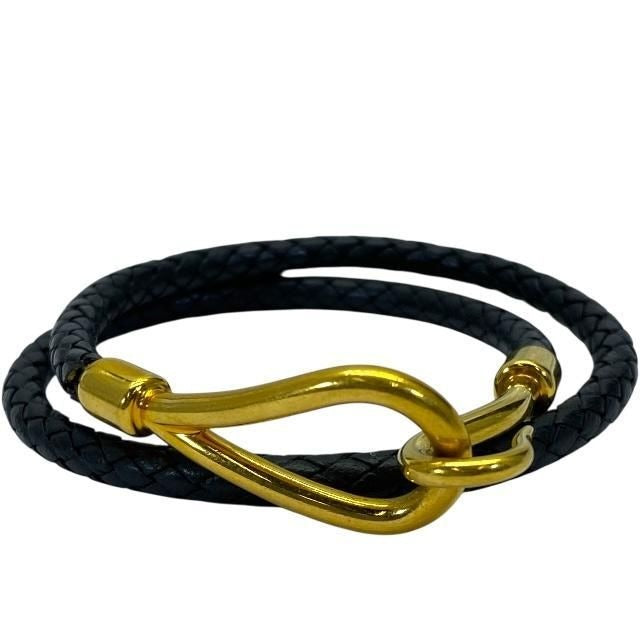 Hermes Bracelet Choker Necklace Jumbo Leather Metal Black