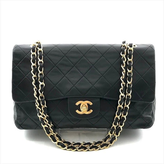 Chanel CC Logo Quilted 25 Double Flap Chain Lambskin Shoulder Bag Black