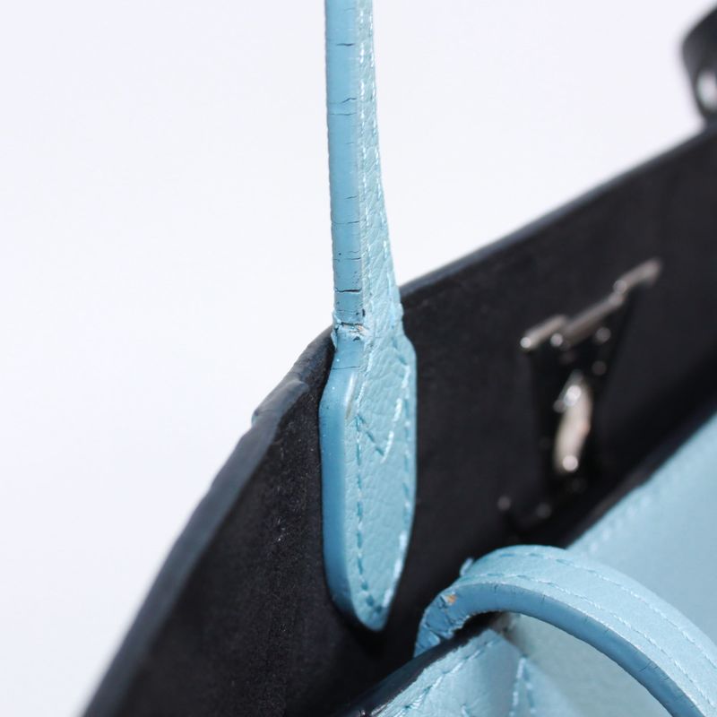 Louis Vuitton Lock Me Cabas Leather Black And Blue Tote Bag Silver M41447