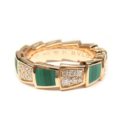 Bvlgari Ring Serpenti PG 18K Pink Gold Diamond Malachite 51