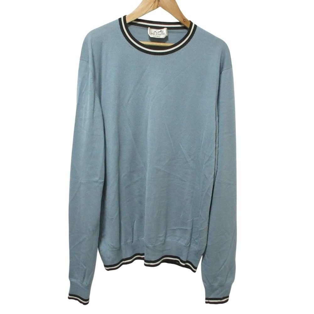 Hermes Cleaned Cashmere Silk High Gee Knit Sweater M Blue