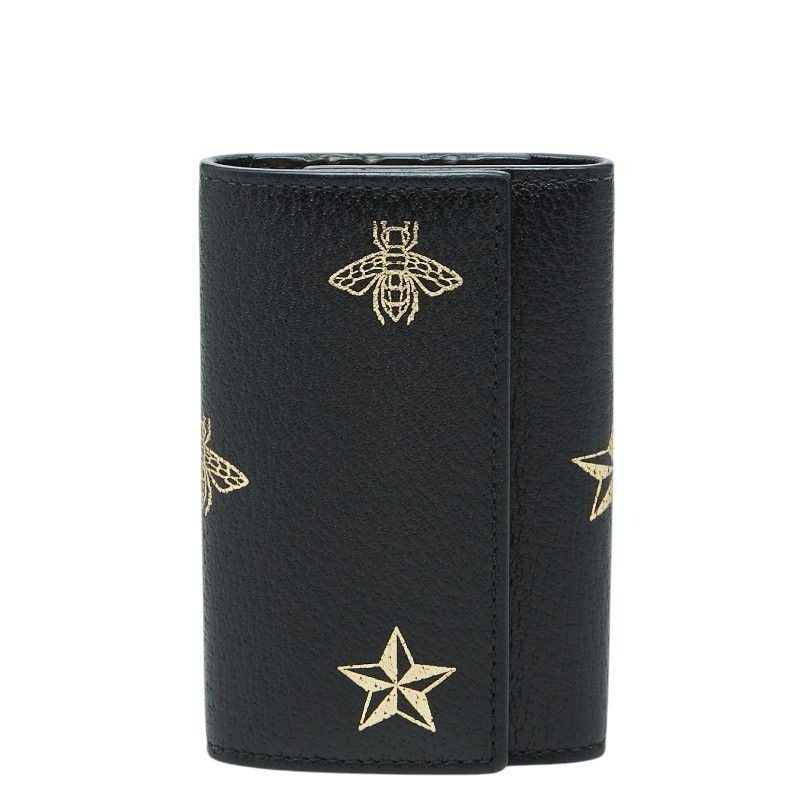 Gucci Animalier Bee & Star Key Case Black Leather Key Holder