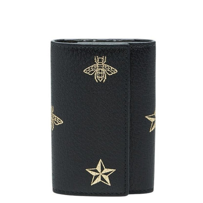 Gucci Animalier Bee & Star Key Case Black Leather Key Holder