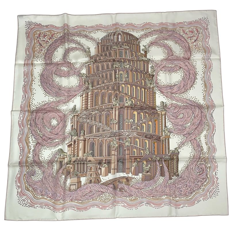 Hermes Scarf 100% Silk Carre 90 LES Rivieres DE Babel River Of Babel Pink With