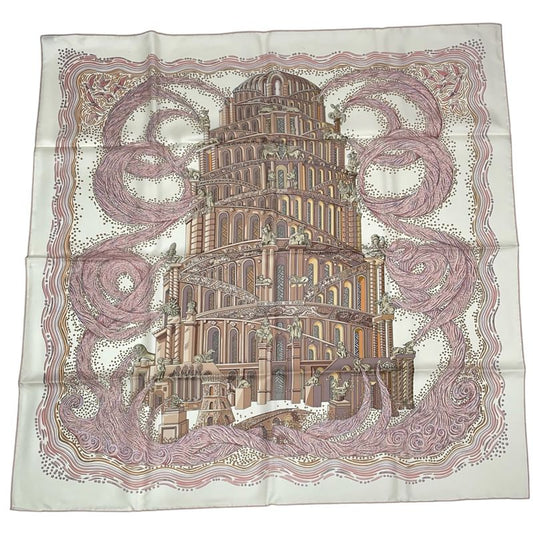 Hermes Scarf 100% Silk Carre 90 LES Rivieres DE Babel River Of Babel Pink With