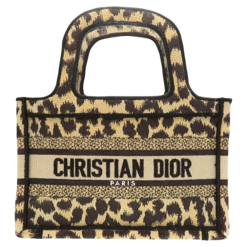 Christian Dior Book Tote Mini Leopard Canvas Beige Handbag 0760