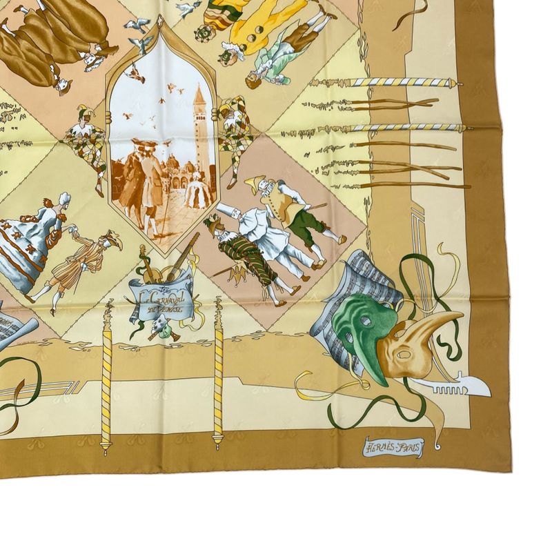 Hermes Carre 90 Scarf Silk Carnaval DE Venise Carnival Of Venice Yellow