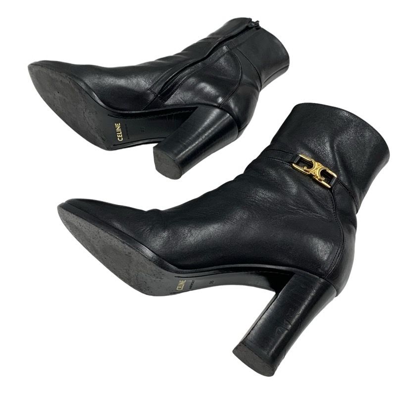 Celine Boots Short Boots Shoes Leather Black Gold Triomphe