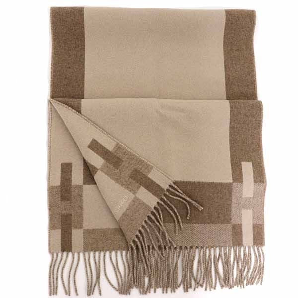 Hermes Cashmere Muffler H Passant Shawl 07 Bicolor Cles Brown Marron Scarf