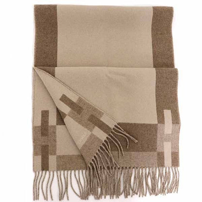 Hermes Cashmere Muffler H Passant Shawl 07 Bicolor Cles Brown Marron Scarf