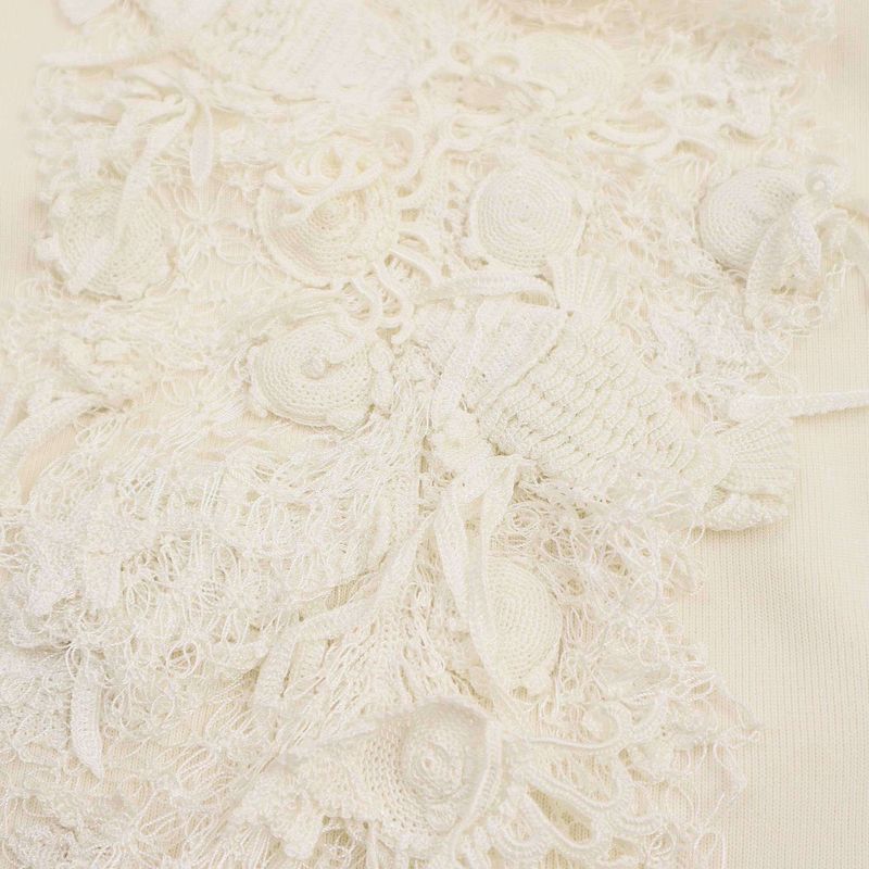 Chanel Coco Mark Button Lace Bijoux High Neck Knit Dress P43862k04509 White 36