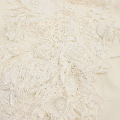 Chanel Coco Mark Button Lace Bijoux High Neck Knit Dress P43862k04509 White 36