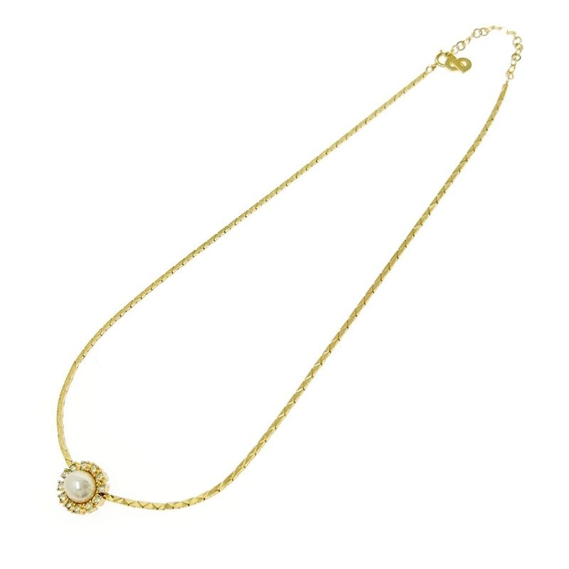 Christian Dior GP Rhinestone Pearl Necklace Gold