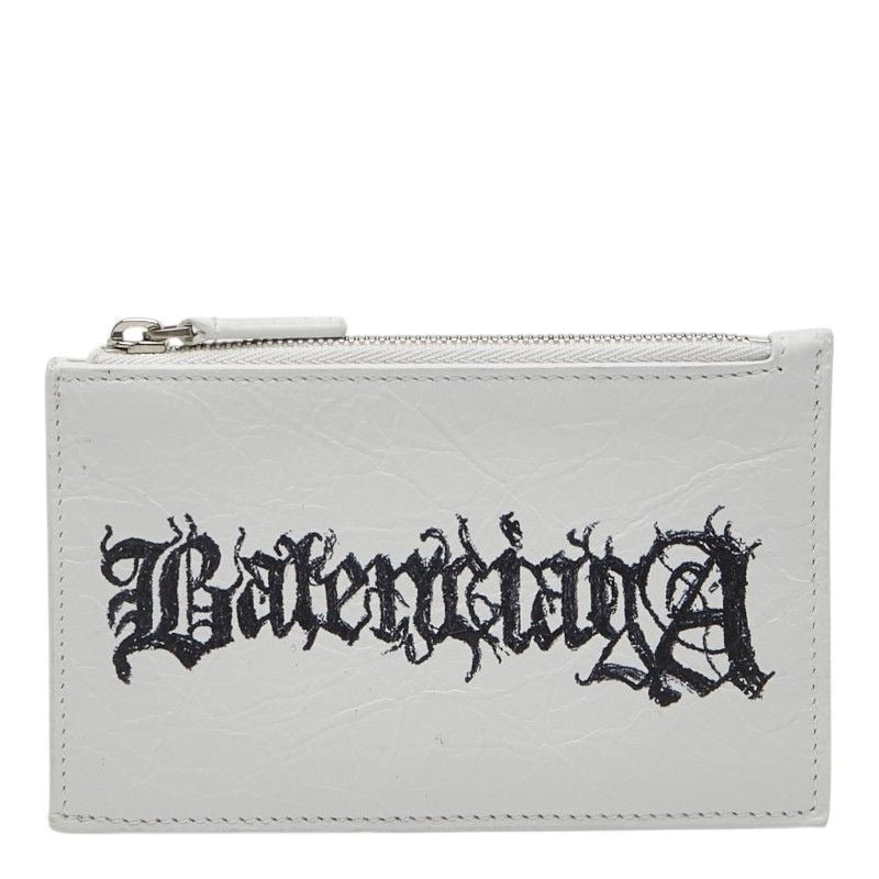 Balenciaga Diy Metal Logo Card Case Coin Purse White Black Leather
