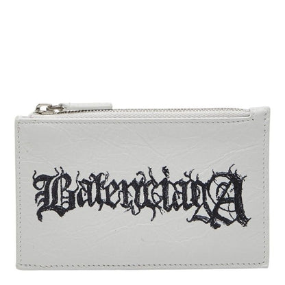 Balenciaga Diy Metal Logo Card Case Coin Purse White Black Leather