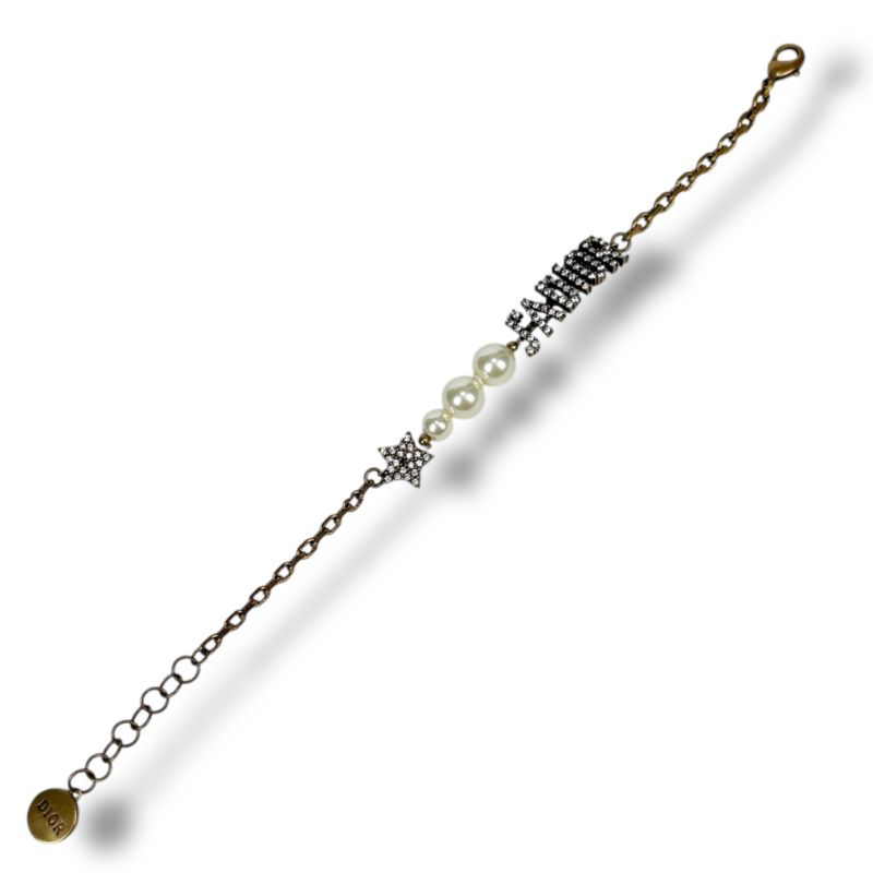 Christian DIOR Bracelet Gold Hardware Pearl Star Rhinestone Vintage Work