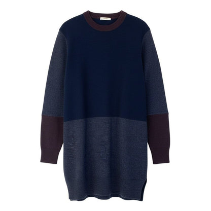 Celine Contrast Knit Dress Knee Length Wool Cashmere Blend Long Sleeves