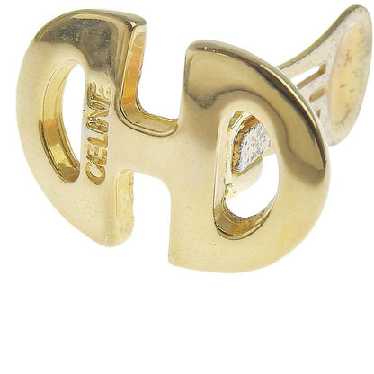 Celine Y2K Vintage Signature Engraved Gold Metal Horsebit Earrings Ring GP