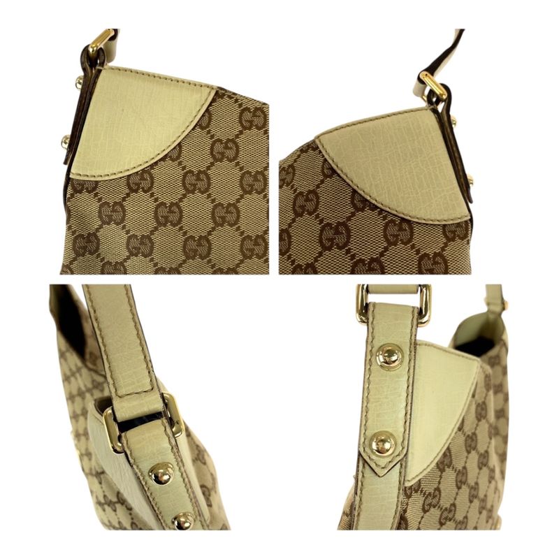 Gucci Horsebit Beige Ivory Gold Hardware GG Canvas 137386 Shoulder Bag Women