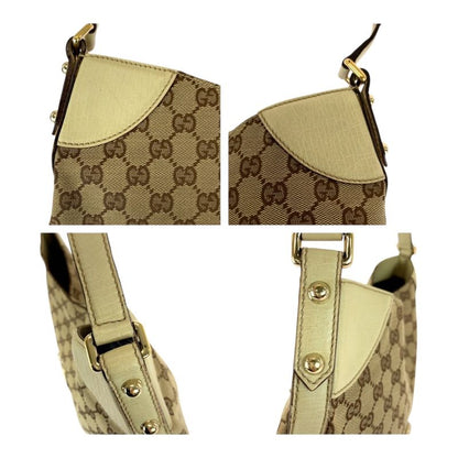 Gucci Horsebit Beige Ivory Gold Hardware GG Canvas 137386 Shoulder Bag Women