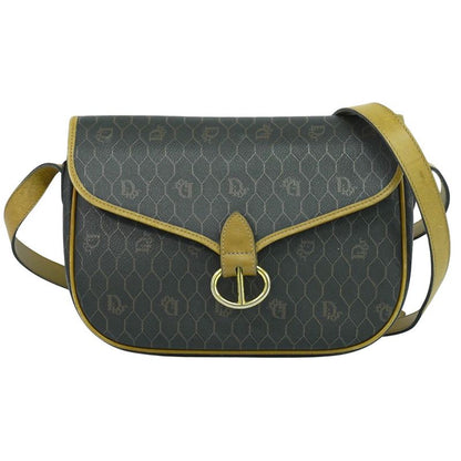 Authentic Christian DIOR Honeycomb Pattern Shoulder Bag Pochette PVC Black Bag