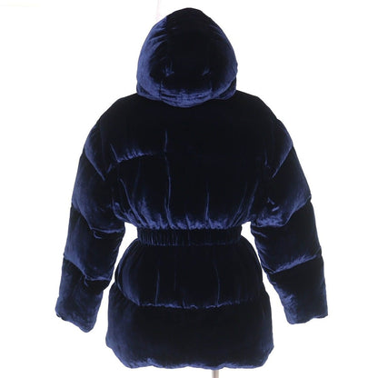 Prada Waist Togo Hooded Velvet Down Jacket Navy 36 with Hanger Garment — view 3