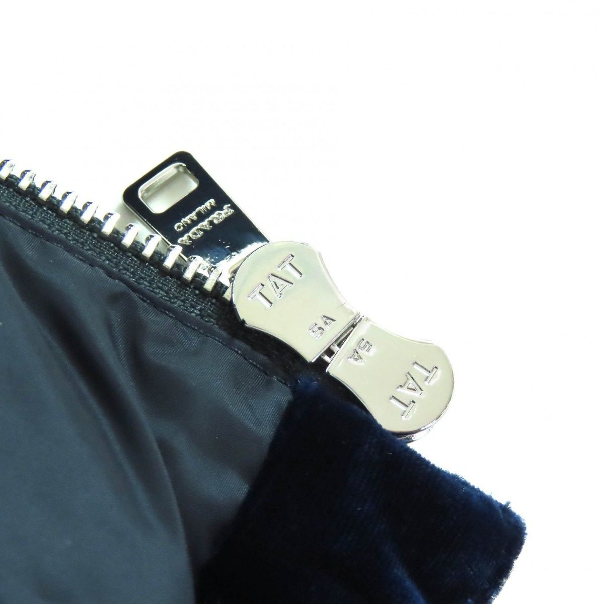 Prada Waist Togo Hooded Velvet Down Jacket Navy 36 with Hanger Garment — view 7